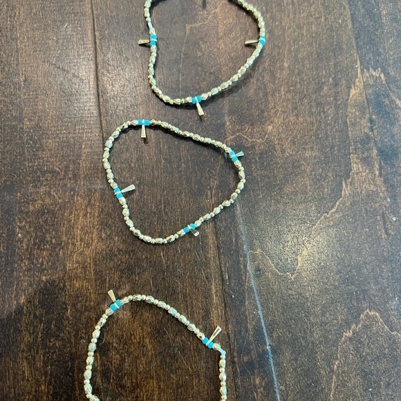 Stella & Dot, set of three stretch brackets. Gold with Turquoise beads. - Picture 3 of 6